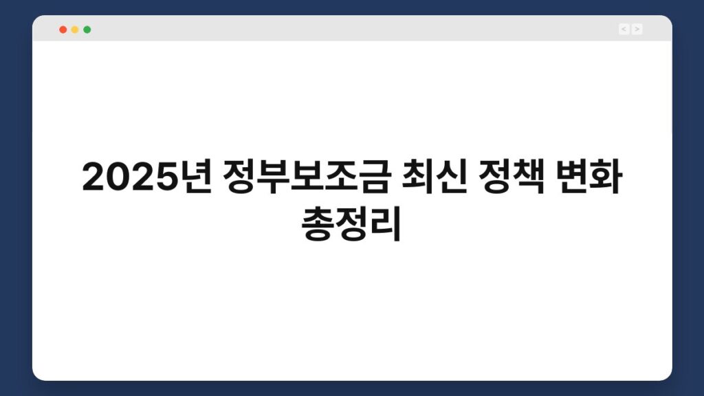 2025년 정부보조금 최신 정책 변화 총정리 2